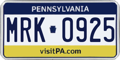 PA license plate MRK0925