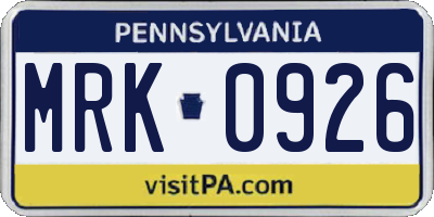 PA license plate MRK0926