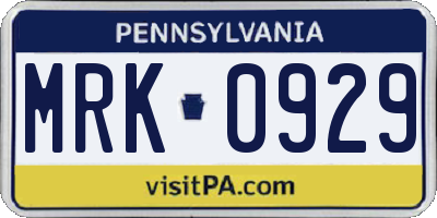 PA license plate MRK0929