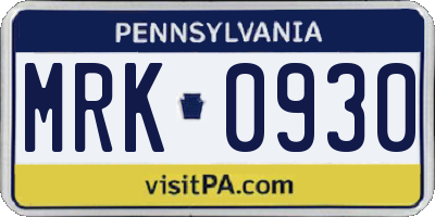 PA license plate MRK0930