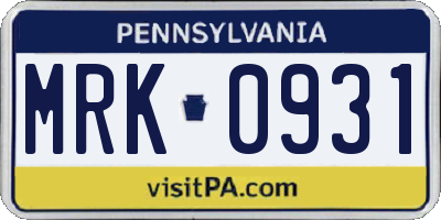 PA license plate MRK0931