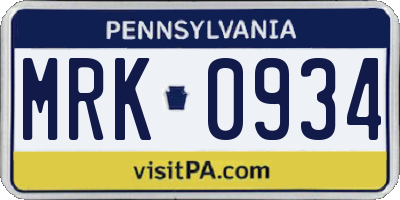 PA license plate MRK0934