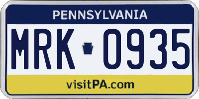 PA license plate MRK0935