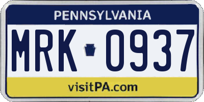 PA license plate MRK0937