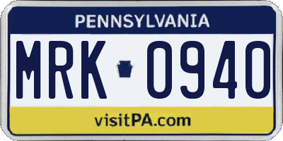 PA license plate MRK0940