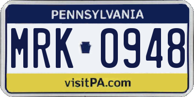 PA license plate MRK0948