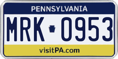 PA license plate MRK0953