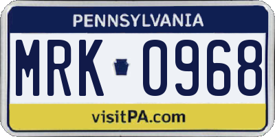 PA license plate MRK0968