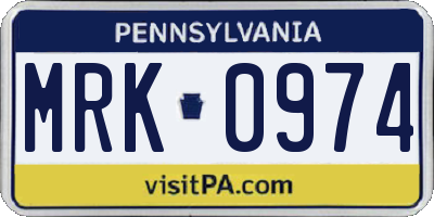 PA license plate MRK0974