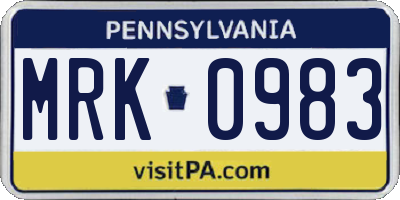 PA license plate MRK0983