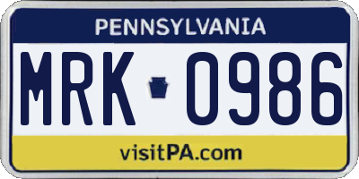 PA license plate MRK0986