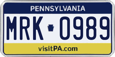 PA license plate MRK0989