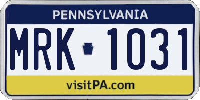 PA license plate MRK1031