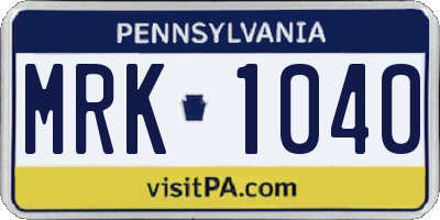 PA license plate MRK1040