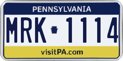 PA license plate MRK1114