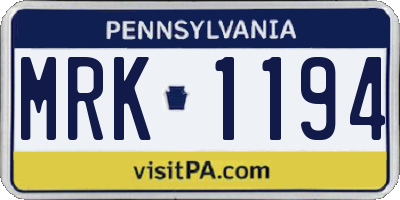 PA license plate MRK1194