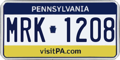 PA license plate MRK1208