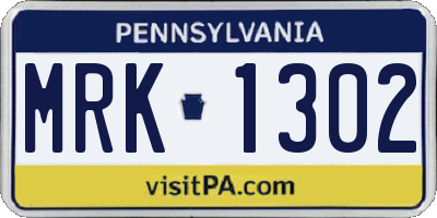 PA license plate MRK1302