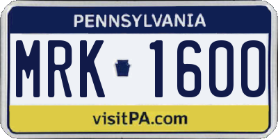 PA license plate MRK1600