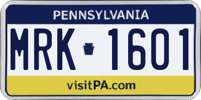 PA license plate MRK1601
