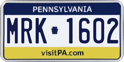PA license plate MRK1602