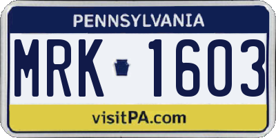 PA license plate MRK1603