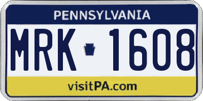PA license plate MRK1608