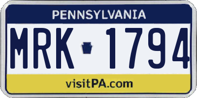 PA license plate MRK1794