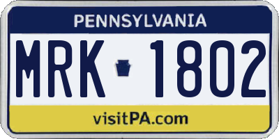 PA license plate MRK1802