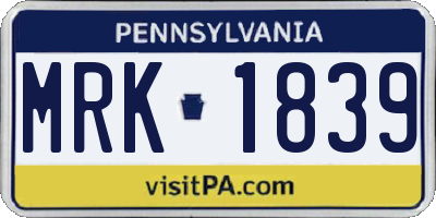 PA license plate MRK1839