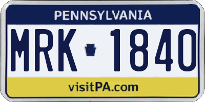 PA license plate MRK1840