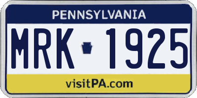 PA license plate MRK1925