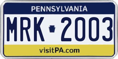 PA license plate MRK2003