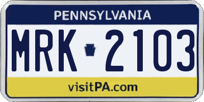 PA license plate MRK2103