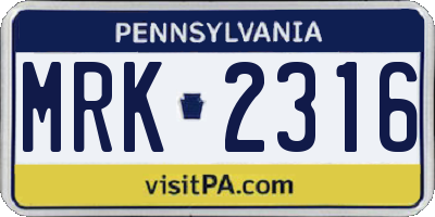 PA license plate MRK2316