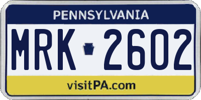 PA license plate MRK2602