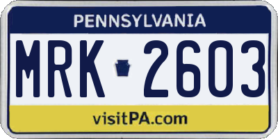 PA license plate MRK2603