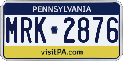 PA license plate MRK2876