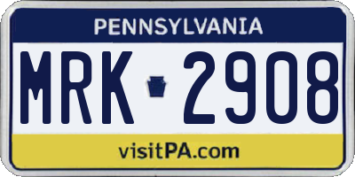 PA license plate MRK2908