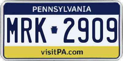 PA license plate MRK2909