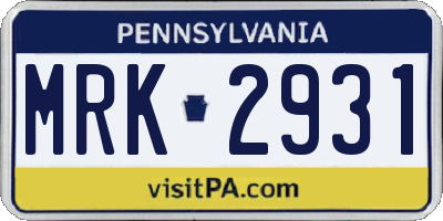PA license plate MRK2931