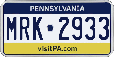 PA license plate MRK2933