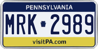 PA license plate MRK2989