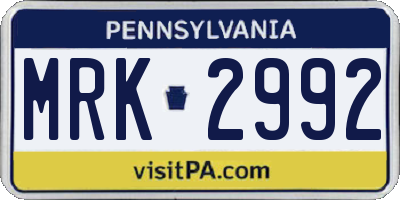 PA license plate MRK2992