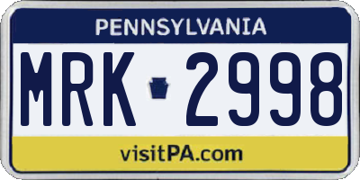 PA license plate MRK2998