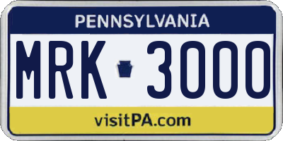 PA license plate MRK3000