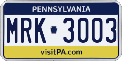 PA license plate MRK3003