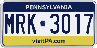 PA license plate MRK3017