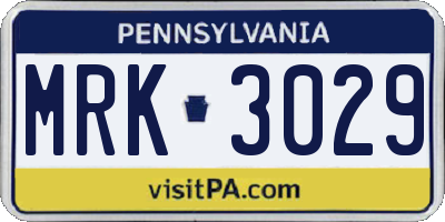 PA license plate MRK3029