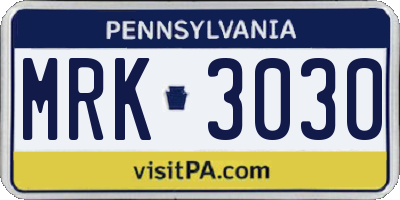 PA license plate MRK3030